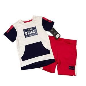 BLAC LABEL Graphic T-Shirt & Shorts Set Red White Navy Blue NWT Boys 4T